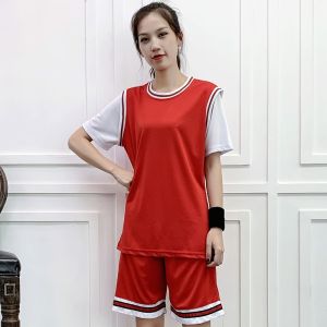 Womens Loose BF Style Basketball Uniform Short Sleeve Sports Exam Set Two Piece Fake Suit Class Team Uniform Miami Heat