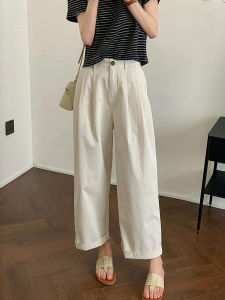 PAIBOLI | High Waist Loose Fit Slimming Summer Casual Pants Elastic Waist beige Color Wide Leg Trousers For Plus Size Women