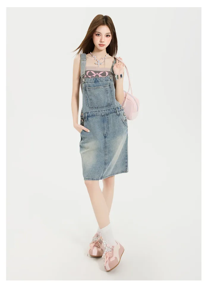 Forever 21 | Pink Thin High Waist Slimming Denim Overall Dress