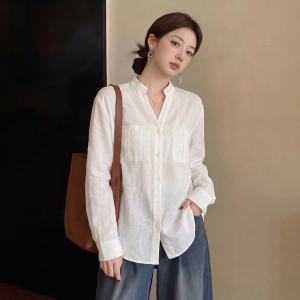 AIYITI | Áo Sơ Mi Dài Tay Form Rộng Phong Cách Pháp Màu Trắng