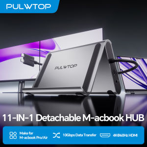 PULWTOP MacBook Docking Station Dual Monitor 4K 60Hz for MacBook Pro/Air M5/M4/M3 with 2HDMI PD Ethernet AudioSD/TF USB A/C