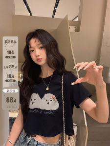 Áo Thun Cotton in Hình Chó Dễ Thương Ibell Zhang Cổ Tròn Tay Ngắn Mùa Hè 2025 Áo Thun Nữ Chất Liệu Cotton Polyester