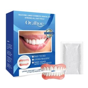 Jaysuing(简素净) | Dentures Teeth Set Fake Teeth Snap On Braces Silicone Lined Cosmetic Temporary Fake Denture Decorate Gaps Face Oral Care Tools