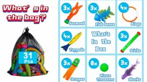 22Pcs Diving Pool Toys for Kids Ages 3-12 Set Pool Games Diving Training Toys Summer Swim Water