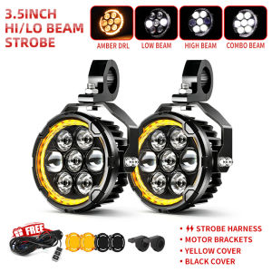 HL Motorcycle 3.5" LED Spot Light High Low Beam Amber DRL Auxiliary Driving Lamp For Honda Yamaha Suzuki BMW ADV Touring Moto