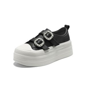 Belle | Elevating Thick Sole Glitter Diamond Magic Tape Womens Casual White Shoes