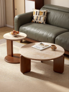 WEISHA | Antique Design Round Solid Wood Tea Table with Marble Top