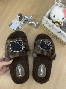 Dép Bông Họa Tiết Da Báo Kitty Dễ Thương Mùa Thu Đông Mới Trong Nhà Chống Trượt Ấm Áp Đế EVA Dép Bông Cotton Mùa Đông