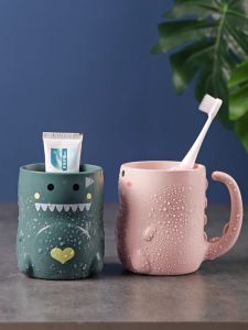 Bộ Cốc Đánh Răng Cặp Đôi Dễ Thương Dùng Tại Nhà Bằng Cỏ Lúa Mì Hoạt Hình Cốc Đựng Nước Cốc Đựng Nước Súc Miệng