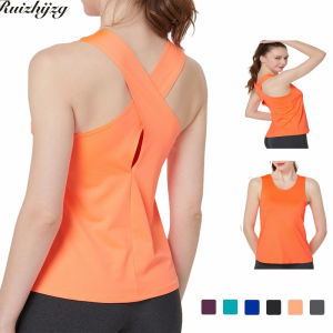 Ruizhijzg Ready Stock Summer Sports Vest For Women Yoga Clothing Fitness Running Leisure Loose sleeveless Tank Top Ladies Girls Quick Drying U-Neck Singlet