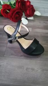 Giày sandal nữ cao gót 9cm hàng hiệu rosata màu đen thời trang cao cấp ro599