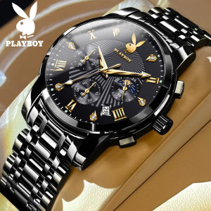 [ 100% ของแท้ ] PLAYBOY ลำลอง นาฬิกาผู้ชาย 2024 แท้ สายสแตนเลส ธุรกิจแฟชั่น กันน้ำ กันกระแทก โครโนกราฟ