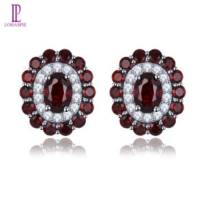 Lohaspie เครื่องประดับของแท้ 5.5 กะรัตโกเมนหินเดิม ต่างหู รูปไข่ตัดพลอย สำหรับ ผู้หญิง ของ ขวัญวัน เกิดสำหรับ ผู้หญิง เครื่องประดับ
