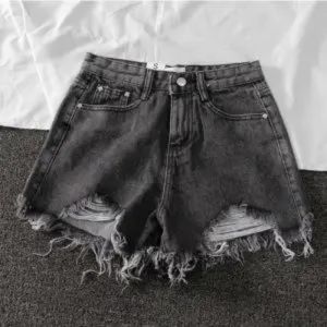 New in Summer Womens Denim Shorts Solid High Waist Ripped Wide-Legged Super Shorts Loose Burrs A- Line Hot Pants Thin Clothing