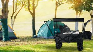 Ready Stock🔥Outdoor Folding Wagon Trolley 7-inch Camping Cart with Storage Basket Beach Shopping Cart