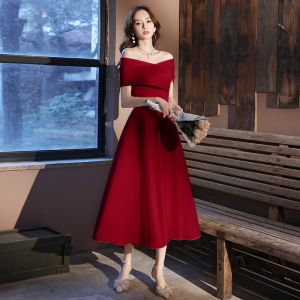 Champagne Color Mini Evening Gown One Shoulder Satin Dress Formal Ball Attire Daily Wear Elegant Feel Short Sleeve Long Dress