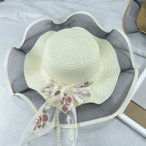Foldable Straw Hat Beach Vacation Large Brim Wave Edge Sunscreen Hat Casual Summer Hat for Women Adjustable Comfortable Hat