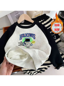 Thickened Fleece Childrens Sweatshirt Casual Base Layer Top for Boys And Girls Autumn Winter Cartoon Print Versatile Outerwear