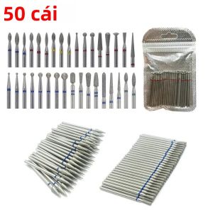 Bộ 50 Mũi Khoan Móng Bằng Thép Không Gỉ Đầu Mài Kim Cương Dùng Cho Máy Làm Móng Điện Loại Bỏ Gel Dụng Cụ Làm Móng Phụ Kiện