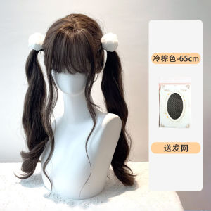 Womens Full Head Cover Wig Wooly Long Curls Airy Bangs Natural Korean Style Big Waves Lolita Wig Sweet Cute Face Shaping