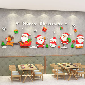 Christmas Tree Santa Claus Glass Window Stickers Wall Decorations Waterproof Acrylic 3D Christmas Scene Arrangement Decorations