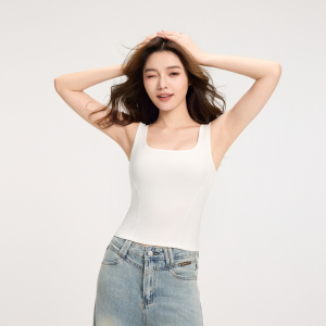 miiow | White Cotton Tank Top Womens Slim Fit Integrated Base Shirt Summer New Style MiiOW Cat Person Wide Shoulder Strap Vest