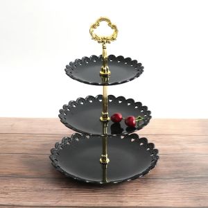 Black White 3Layer Cake Stand Cupcake Tray Plastic Stackable Afternoon Tea Dessert Fruit Plate Birthday Party Wedding Shelf Tool