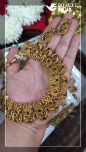 Matte Gold Premium Double Layer Indian Choker Set (Temple Jewelry) | Indian Choker | Rantai Leher