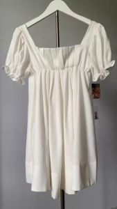 Đen Trắng Đầm linen babydoll kèm lót tay ngắn bồng xếp li thân trước cột nơ bo chun thân sau năng động nữ tính KAYRA DRESS