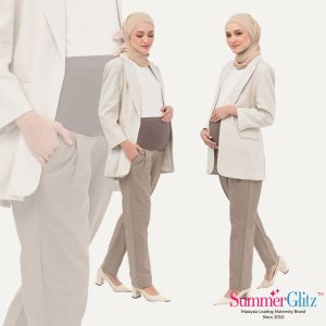 SummerGlitz Maternity One Pleat Cotton Straight Cut Stretchable Work Pants Women I Seluar Mengandung Muslimah