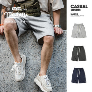 MADEN 2025ชุดเดรสสำหรับผู้ชายอเมริกาแบบย้อนยุคใส่อยู่บ้านกางเกงขาสั้นถักด้ายสีเทาเชือกผูกแบบลำลองสำหรับฤดูร้อนกางเกงวอร์มสำหรับเล่นกีฬา