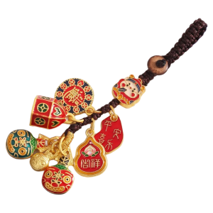 Enamel Gold-Eating Beast Keychain Woven Rope Car Key Pendant Retro Chinese Trend Sand Gold Xi Wang Dragon Hanging Ornament