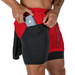 Mens Double Layer Fitness Shorts Drawstring Mesh Lining Elastic Waist Breathable Quick Dry to Beach Pool Summer Male