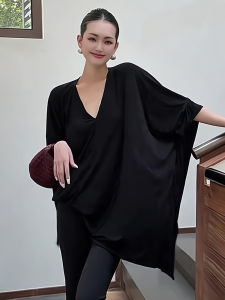 XIYUQI | Elegant Autumn Trendy V-Neck Batwing Sleeve Slimming Top Black