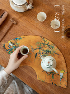 New Chinese Style Fan Shaped Small Tea Mat Waterproof Gongfu Tea Tray Mat Zen Tea Table Mat Cloth Cup Mat Home Decor
