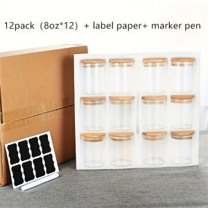 12pcs Glass jar with bamboo lid 250ml Food Storage Container for Tea Coffee Sugar Spices Transparent Glass Bulk Food Storage Jar