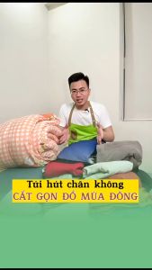 Combo7 Combo11 túi hút chân không bảo quản quần áo chăn ga + bơm hút Anrora Lá xanh TD32