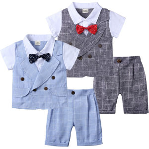 2023 New Baby Boy Clothes Set Formal Kids Clothes for Birthday Party Christening New Year With Gentleman Bow Tie Suit Infant Clothing Short Sleeve Boys Gift