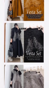 Setelan Dewasa Jumbo Vesta Set Linen Rami Aplikasi Bordir M L XL XXL Oneset Wanita Terbaru Kekinian One Set Kondangan Remaja Viral Setrok Ootd Casual Hijab Warna Hitam Coksu Grey