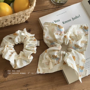 Cute Bear Bowknot Square Hair Ties Large Elastic Bands Girls Headwear Handmade Hair Accessories Korean Style Fresh out Fashion