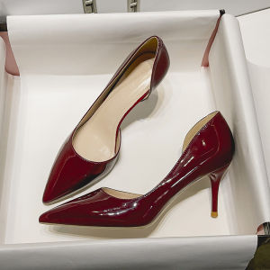 สีแดง ฤดูใบไม้ผลิ ฤดูใบไม้ร่วง รองเท้าส้นสูงหัวแหลม ผู้หญิง ส้นบาง ฤดูร้อน พิธีผู้ใหญ่ขนาดเล็ก หลากหลาย รองเท้าเดี่ยวที่สวยงามระดับมืออาชีพ