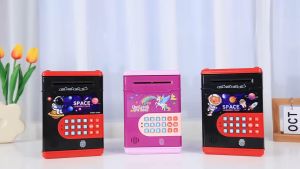 Piggy Bank ATM Bank Coin Slot with Password Kids Safe Money Jar for Adult with Auto Grab Bill Slot Hot Gift (Black Red)