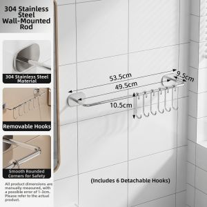Bathroom Wall Mounted Storage Rack Towel Shampoo Organization Water Drainage Stainless Steel Premium Sense