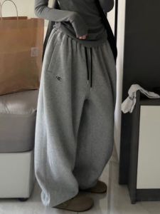 Thickened High-Waist Casual Sports Pants for Women Loose Fit Retro American Style Fall Winter Warm Comfortable Work Clothing