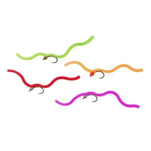 ICERIO 6PCS Lifelike Squirmy Wormy Flies Flexible Soft Rubber Worm Bait with Sharp Jig Hook and Bead Head for Freshwater Fishing