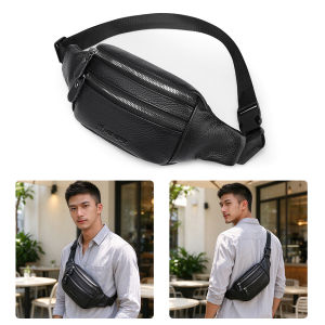 MENSPE Mens Chest Bag Genuine Leather Waist Bag  Fashion  Sports Bag Large Capacity Casual Bag Outdoor Fitness Bag Travel Bag Business Bag