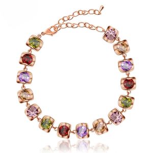 Kemstone Colorful Zircon Crystal Bracelet for Women Rose Gold Plated Brass Chain Jewelry Gift