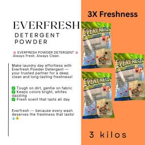 Bundle of 3 Everfresh Detergent Powder - Tough on dirt gentle on fabric keeps colors bright fresh scent lasts all day