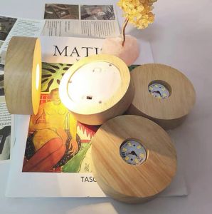 Creative round Battery Box Night Light Solid Wood Glowing Craft Base LED Wireless Lamp Stand Decoration Home Decor Lighting