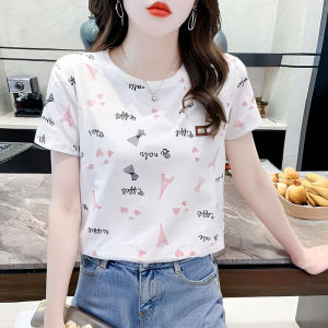 Áo Thun Cotton Tay Ngắn Màu Trắng Mùa Hè 2025 Áo Thun Nữ Dáng Rộng Cổ Tròn Thường Ngày Chất Liệu Cotton Pha Trộn Polyester